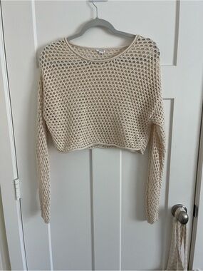 Garage Cream Open Weave Cropped Sweater